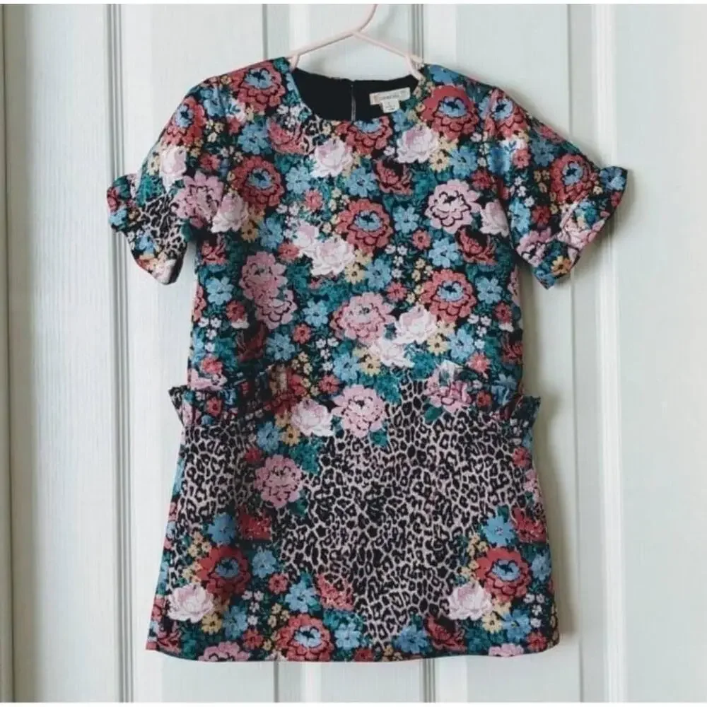 Crewcuts Girls Leopard Floral Party Dress Ruffled Sleeves 4T